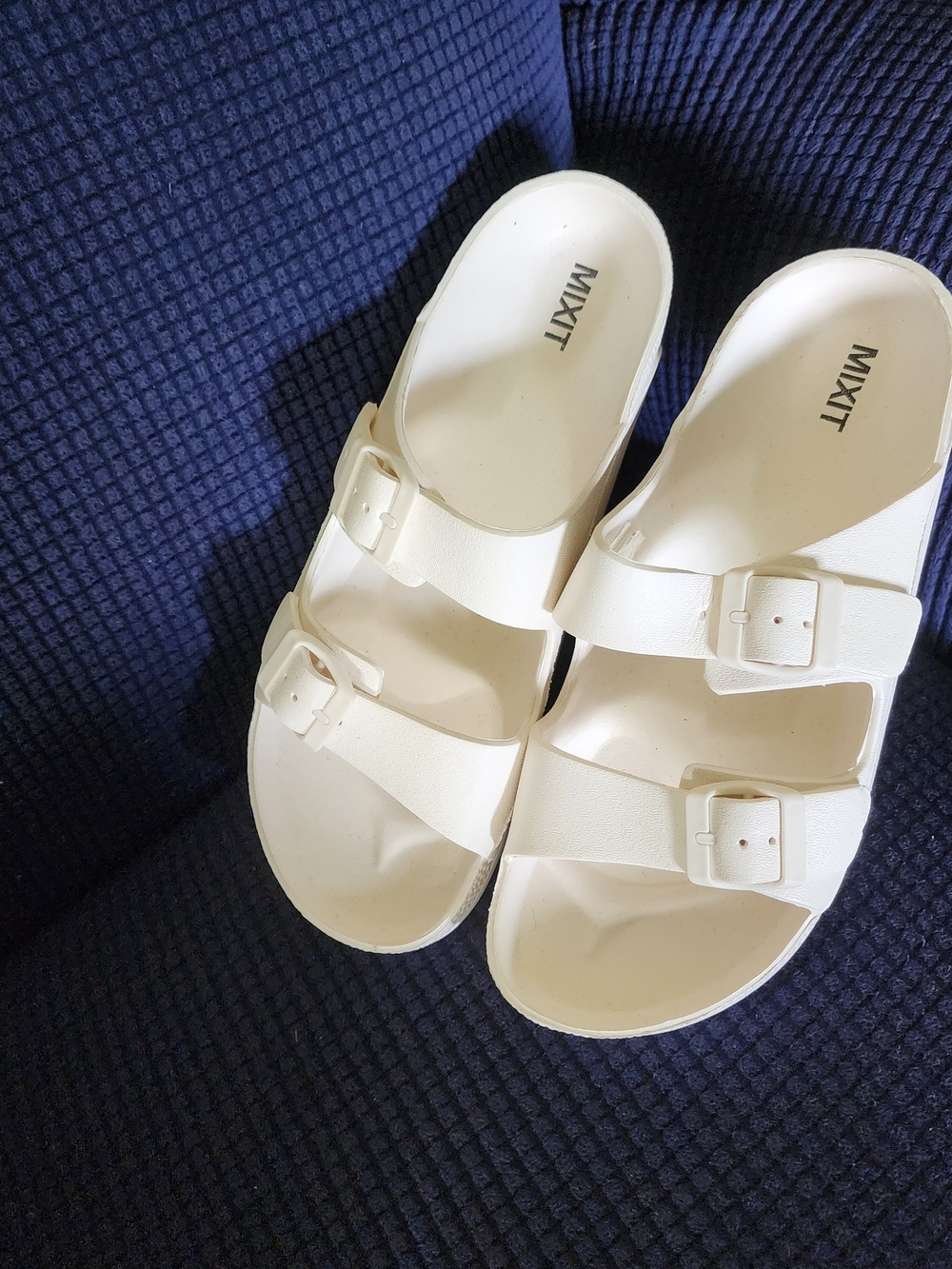 Mixit Cream Double-Buckle Slide Sandals for Women